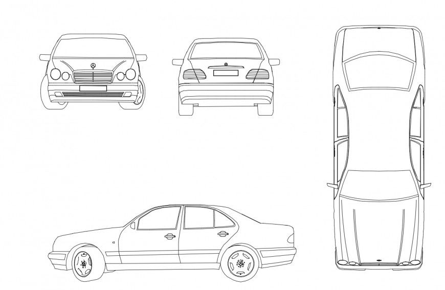 Mercedes car all sided elevation cad drawing details dwg file