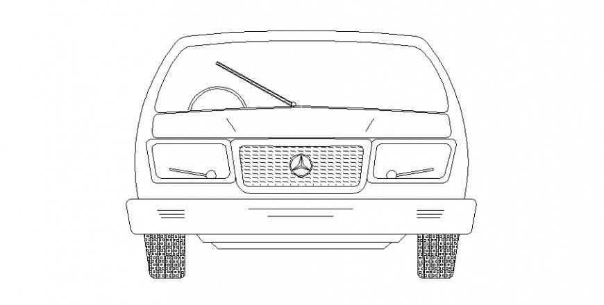 Mercedes car front 2d elevation block cad drawing details dwg file