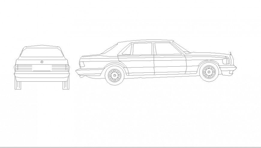 Mercedes car front and side elevation block cad drawing details dwg file