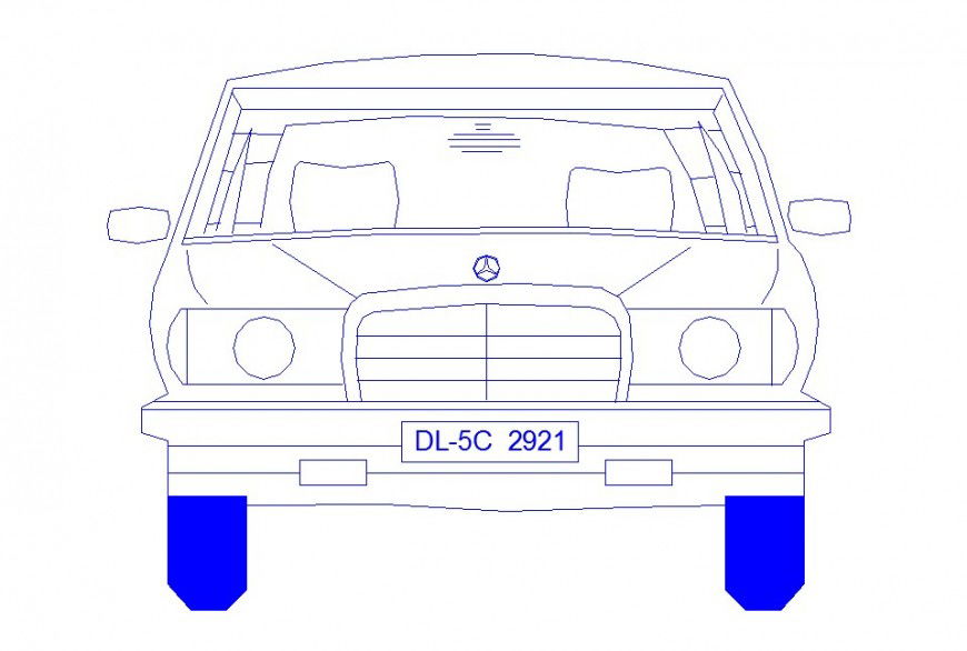 Mercedes front view 2d elevation block cad drawing details dwg file