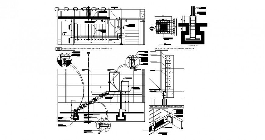 Metal bleachers staircases section and construction cad drawing details dwg file