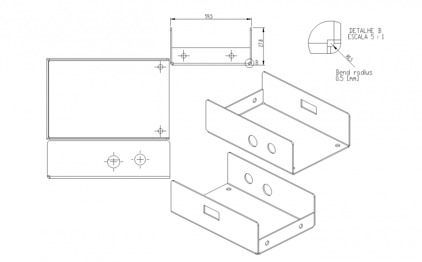 Metal case box detail drawing in dwg AutoCAD file.