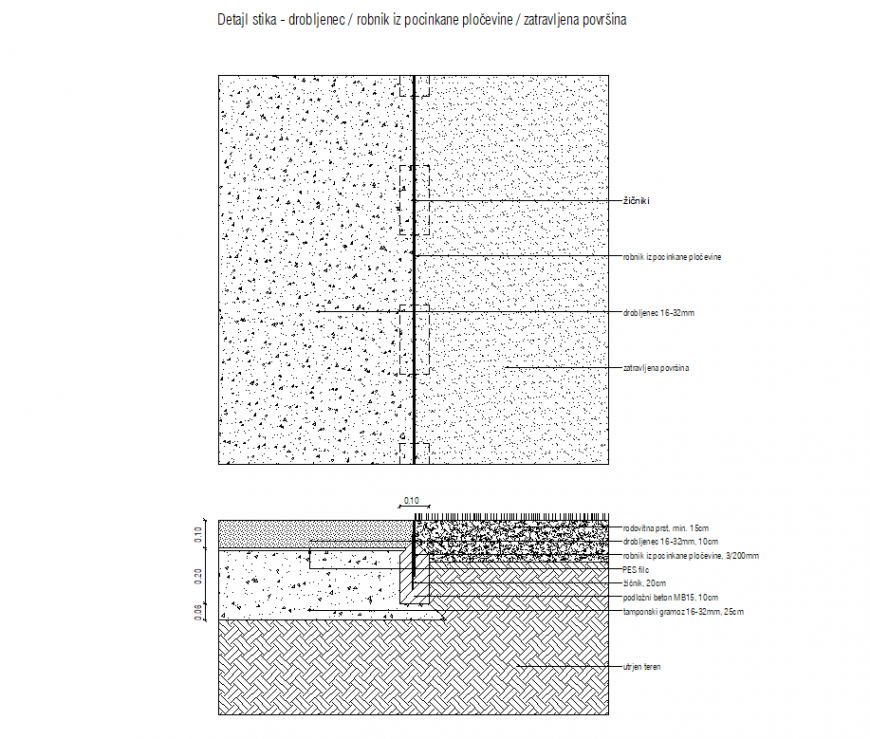 Metal edge plan and section detail dwg file