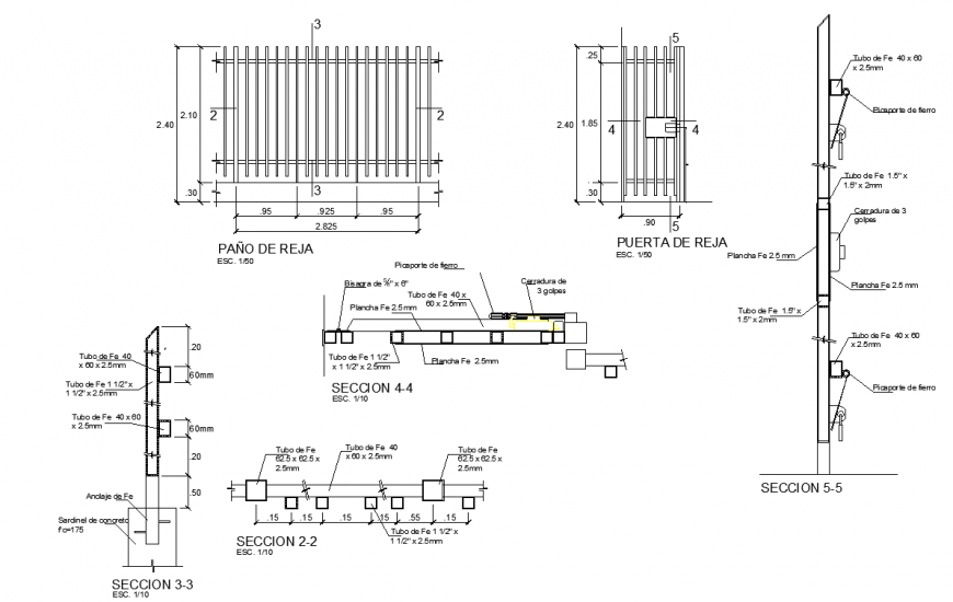 Metal fence detail drawing in dwg AutoCAD file.