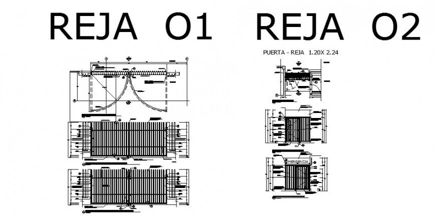 Metal gate section, plan, structure and installation cad drawing details dwg file