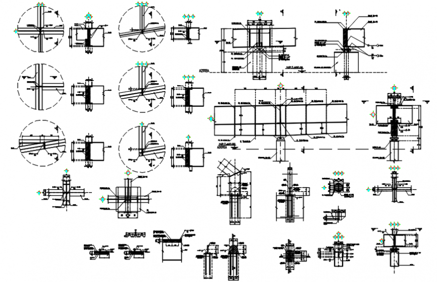 Metal perimeter fence sections, plan and installation details dwg file