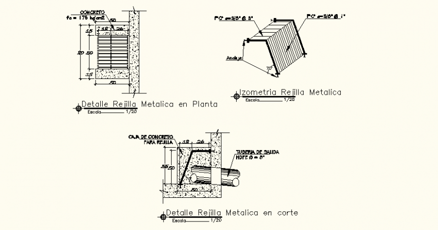 Metal rack reservoir detail elevation and plan dwg file
