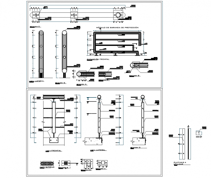Metal railing detail  in dwg AutoCAD file.