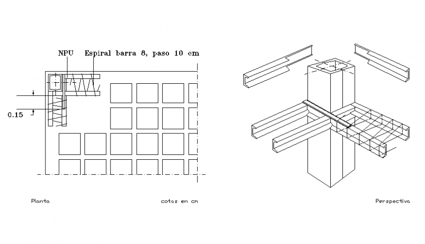 Metal support anchor in corner abacus concrete cad drawing dwg file