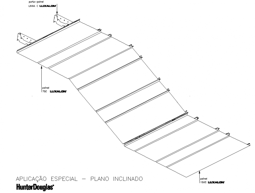 Metal suspended ceiling inclined plant hunter douglas plan detail dwg file
