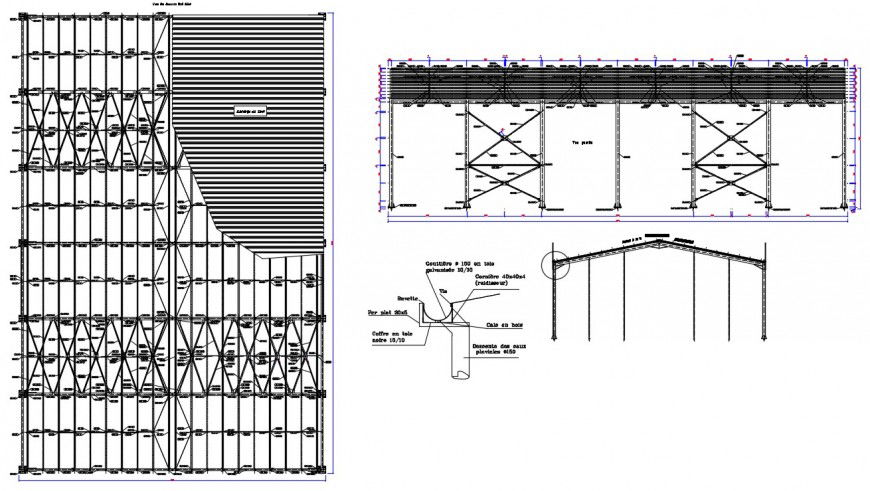 Metallic fence section, structure and installation details dwg file