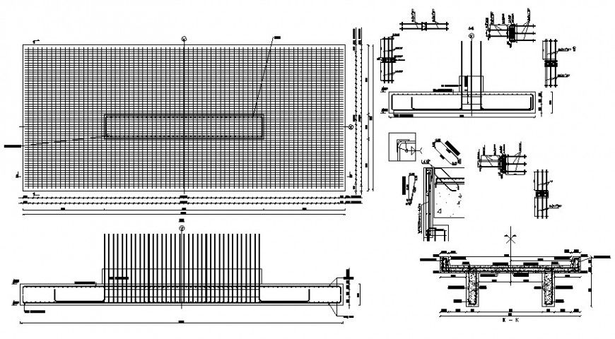 Metallic fence sections and constructive structure drawing details dwg file