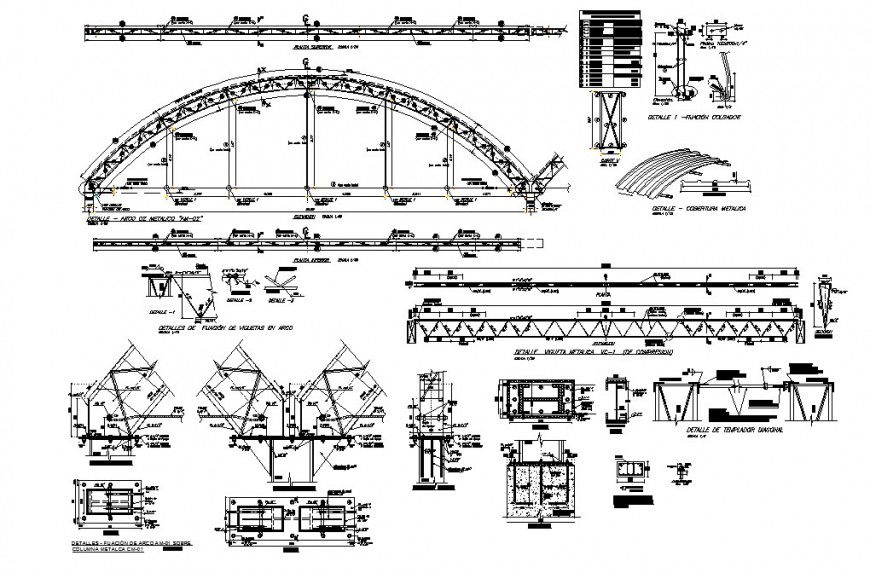 Metallic flat roof sections and constructive structure cad drawing details dwg file