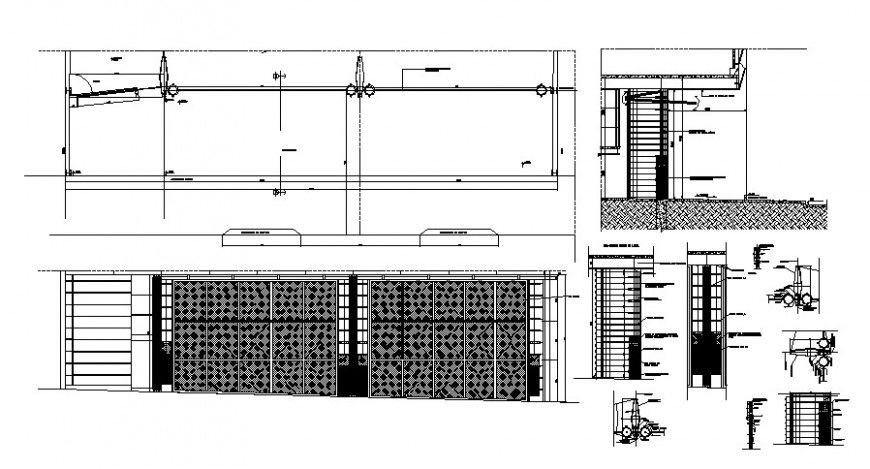 Metallic gate sections and constructive structure drawing details dwg file