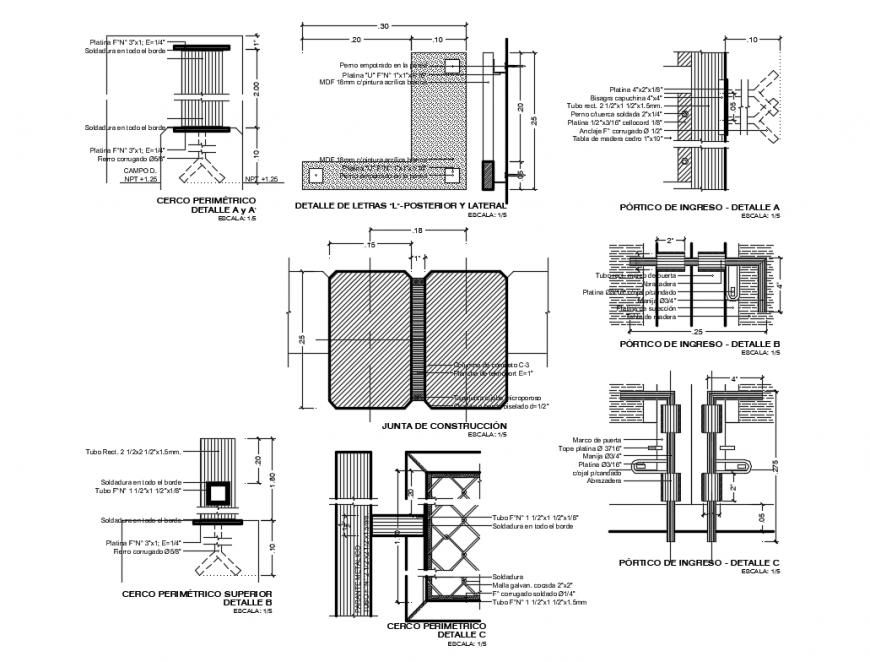 Metallic gate structure board of construction cad drawing details dwg file