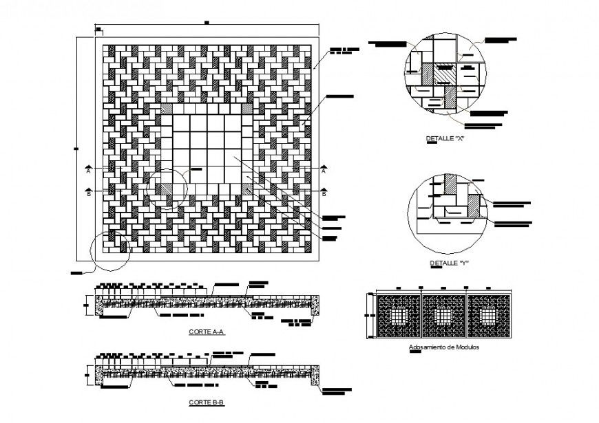 Metallic perimeter fence section and constructive structure cad drawing details dwg file