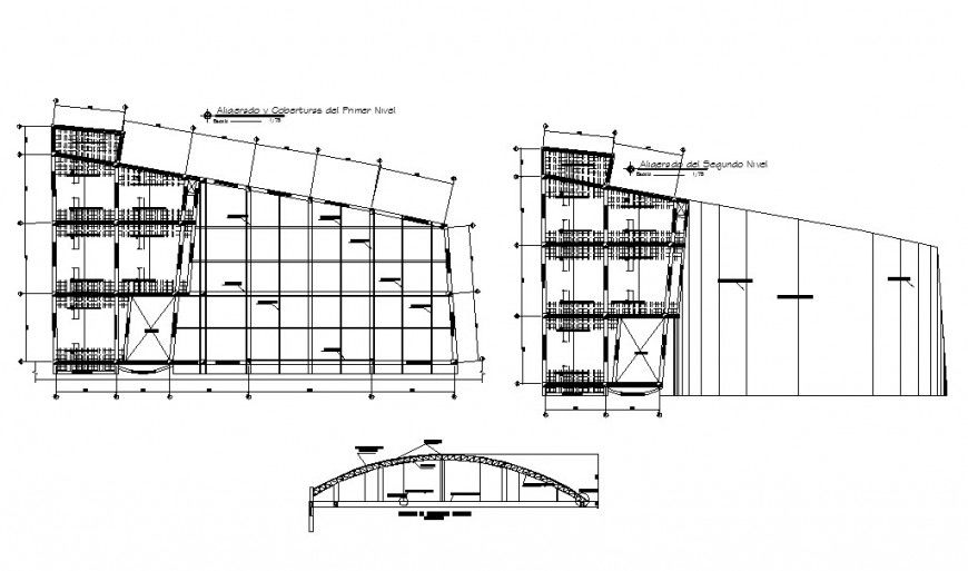 Metallic roof constructive structure and cover plan details of building dwg file