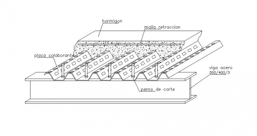 Metallic roof constructive structure details dwg file