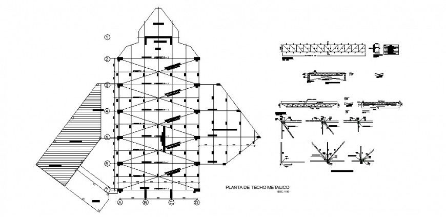 Metallic roof cover and construction cad drawing details dwg file