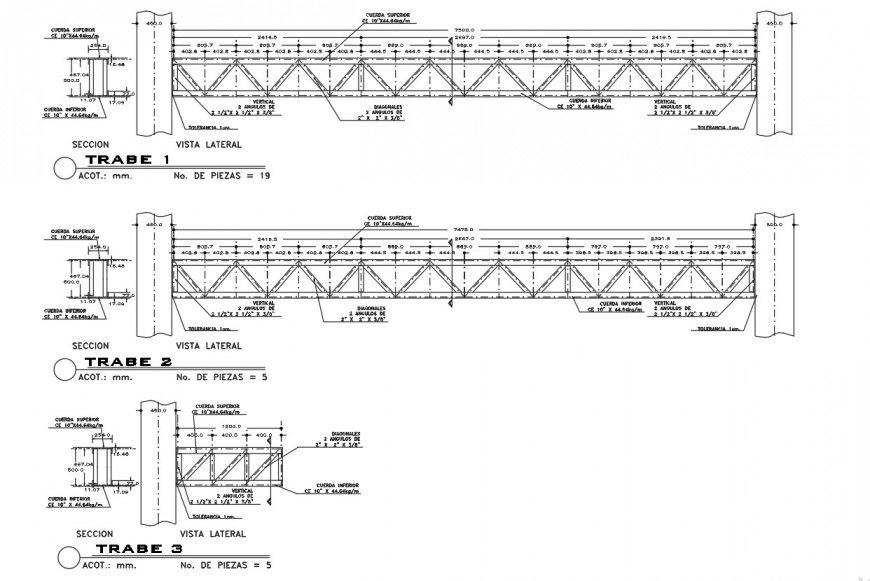 Metallic structures plan and section autocad file