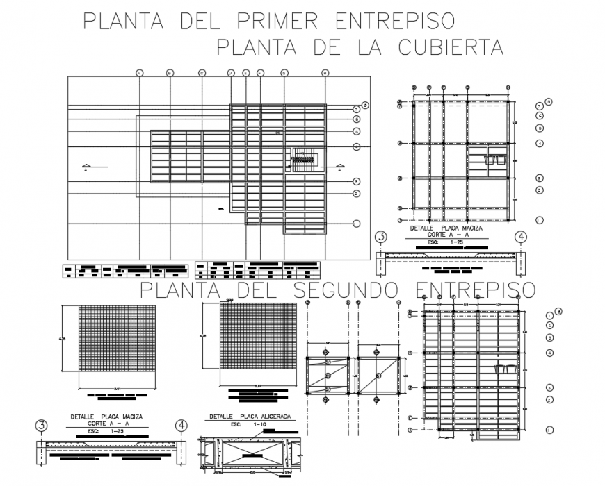 Mezzanine and cover floor plan of building with structure view dwg file