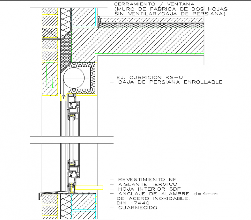 Mezzanine floor section wall window roller blind details dwg file