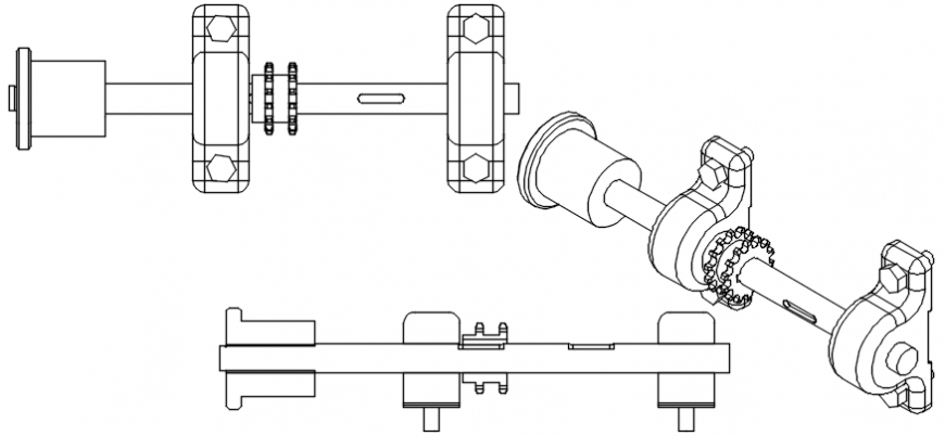 Middle roller machine elevation and section drawing details dwg file
