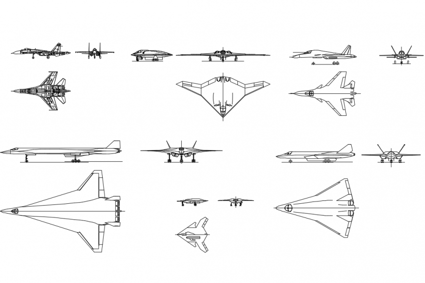 Military aircraft air vehicles cad blocks details dwg file