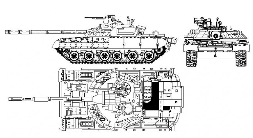 Military tank details drawing in autocad software