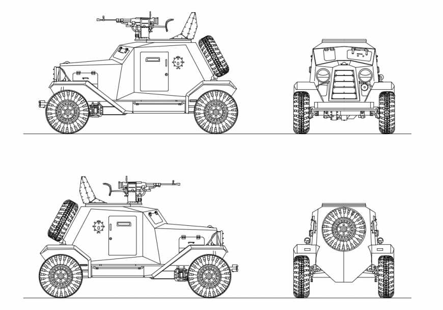 Military truck vehicle all sided elevation cad block details dwg file
