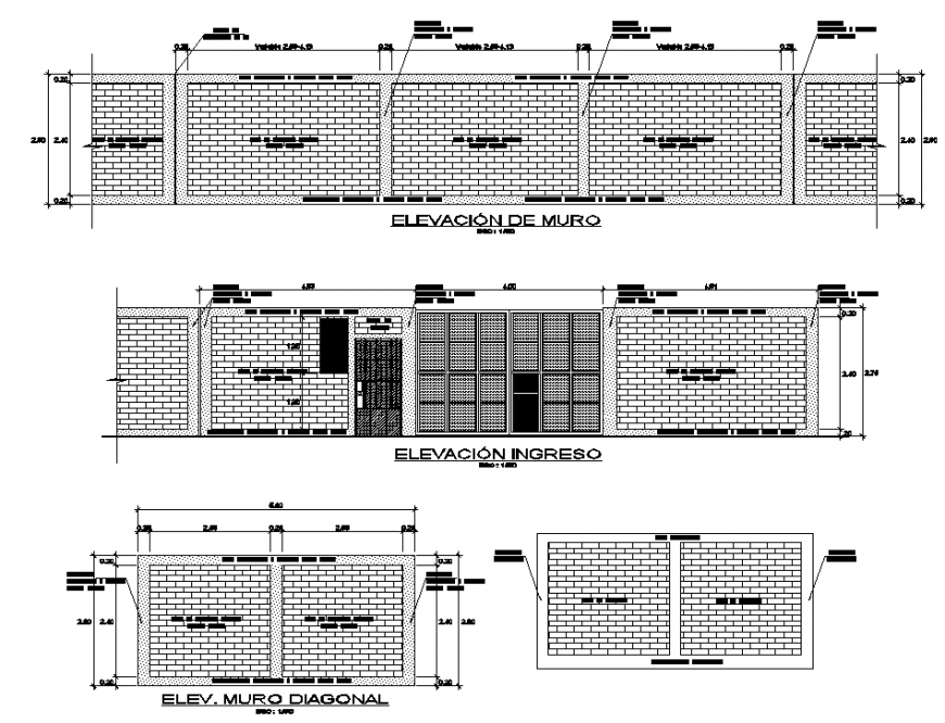 military villa entrance elevation drawing in dwg file.