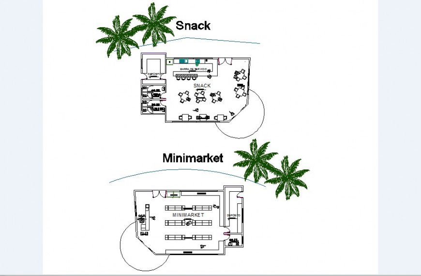 Mini market and snack store of culture center distribution plan cad drawing details dwg file