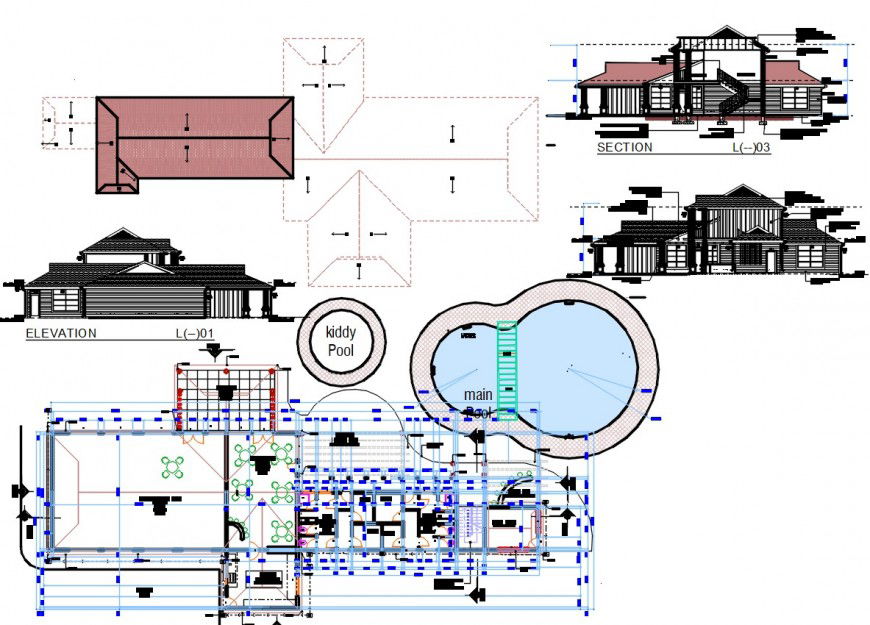 Mini market drawings details plan elevation and section dwg file