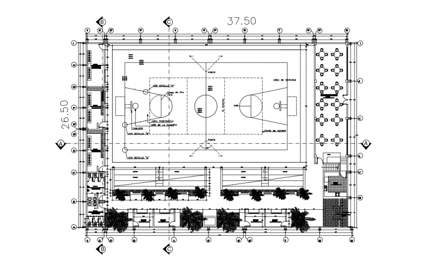 Mini sports complex distribution plan drawing details dwg file