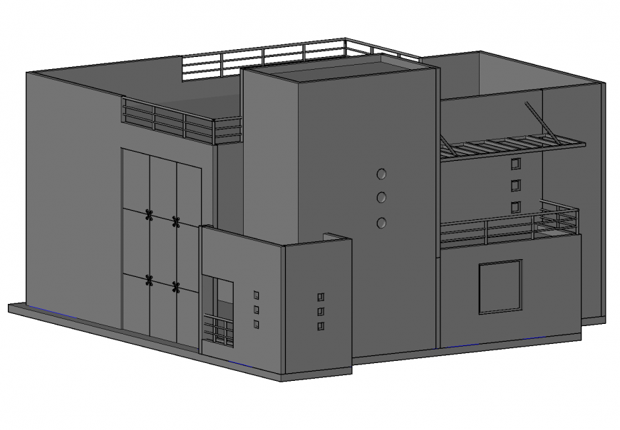 Minimalist residential house 3d model cad drawing details dwg file