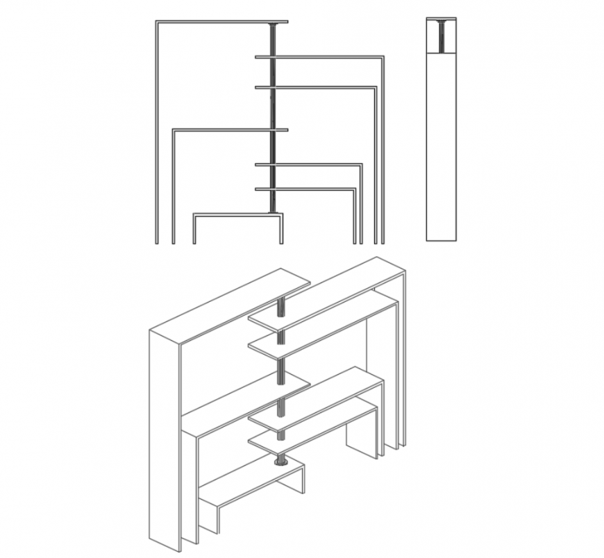 Minimalist shelving wooden garden equipment cad drawing details dwg file