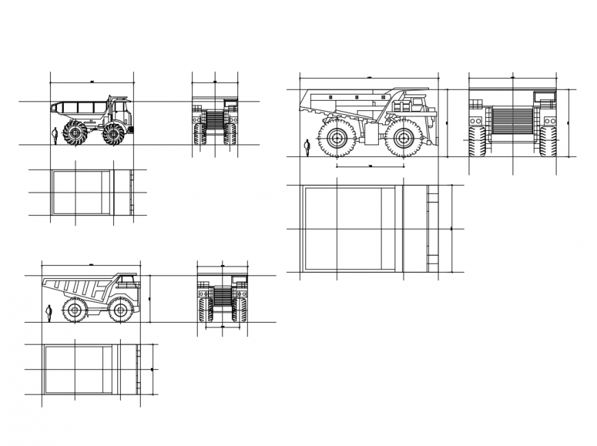 Mining of highway trucks multiple cad block details dwg file