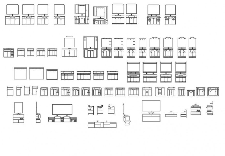 Mirror at cupboard elevation plan dwg file