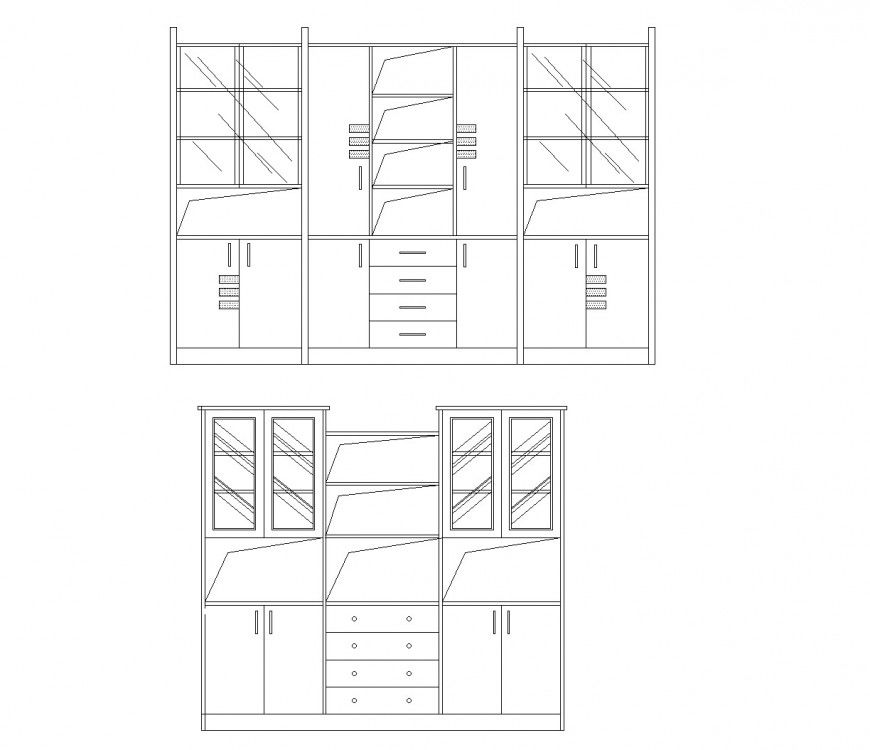 Mirror cub board plan AutoCAD DWG with front and side elevation views