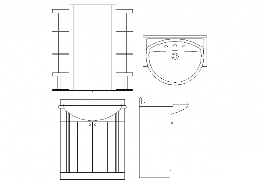 Mirror and Dressing Table DWG Plan with Sink and Furniture Details