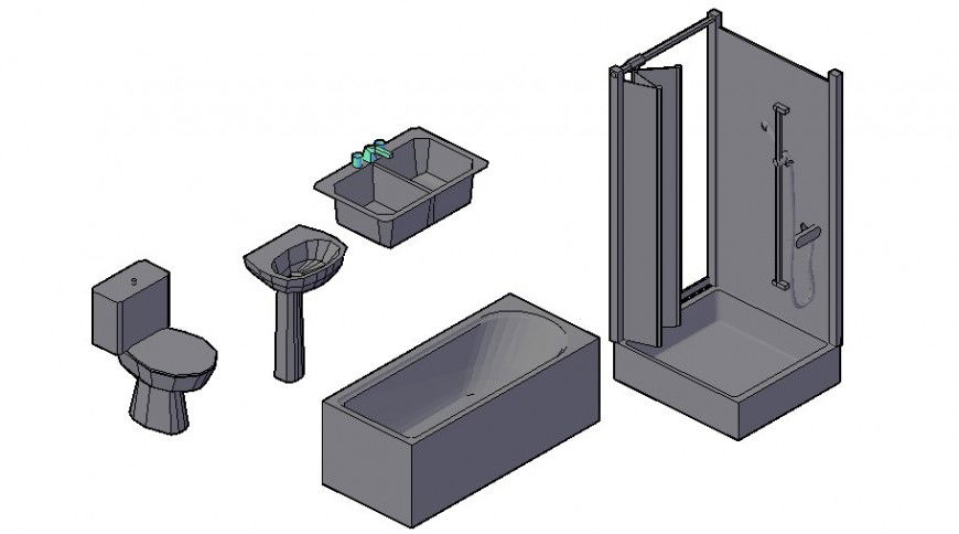 Miscellaneous 3d sanitary ware blocks drawing details dwg file