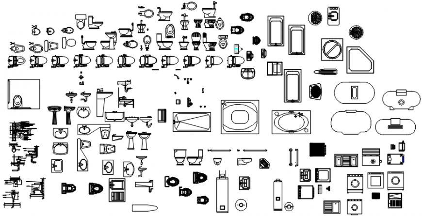 Miscellaneous bathroom and sanitary blocks cad drawing details dwg file