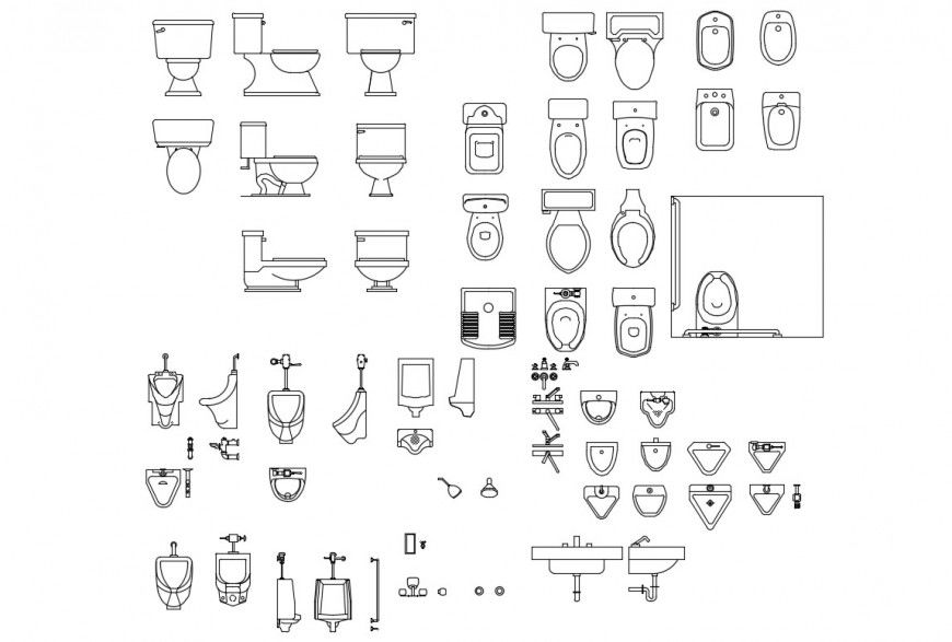 Miscellaneous bathroom and toilet equipment blocks cad drawing details dwg file