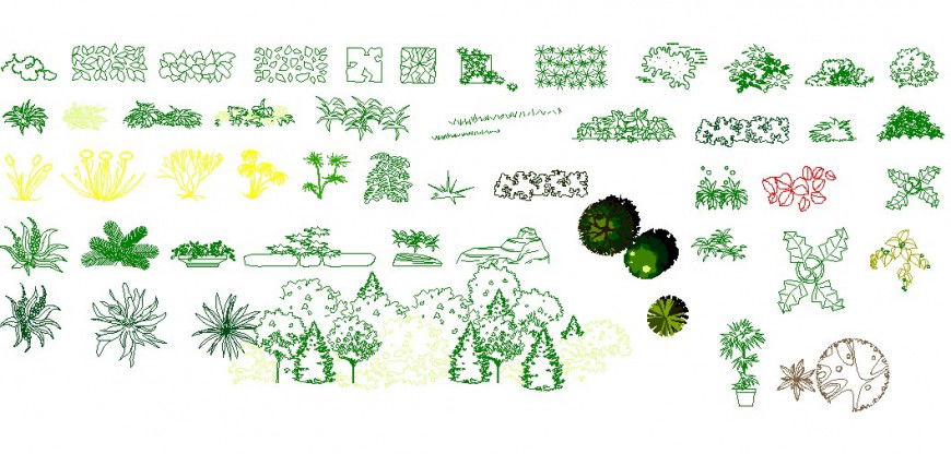 Miscellaneous bush, tree and plant blocks cad drawing details dwg file