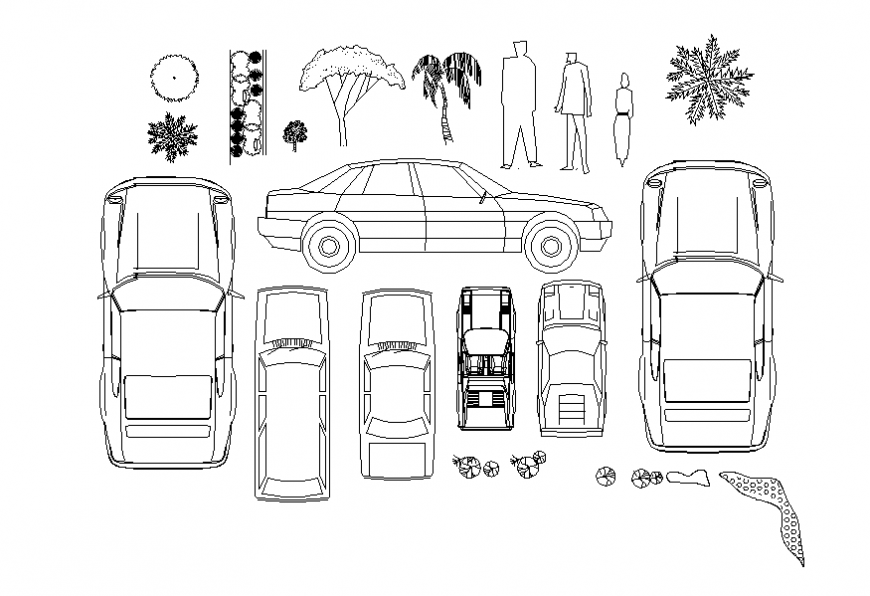 Miscellaneous car and garden blocks cad drawing details dwg file