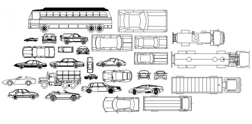 Miscellaneous car and vehicle and transportation blocks cad block details dwg file