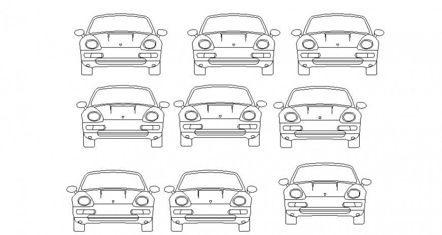 Miscellaneous car front elevation blocks cad drawing details dwg file