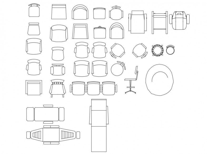 Miscellaneous chair elevation blocks cad drawing details dwg file