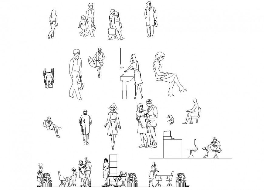 Miscellaneous common people and couple elevation blocks cad drawing details dwg file
