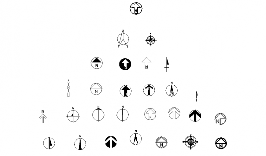 Miscellaneous compass and directional symbols blocks cad drawing details dwg file